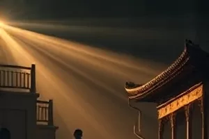《慢走，旧街》封面，老巷砖墙与横跨的晾衣竹竿
